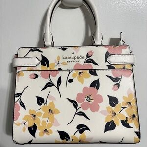 Kate Spade Lily Blooms Printed Cream Multi Satchel EUC